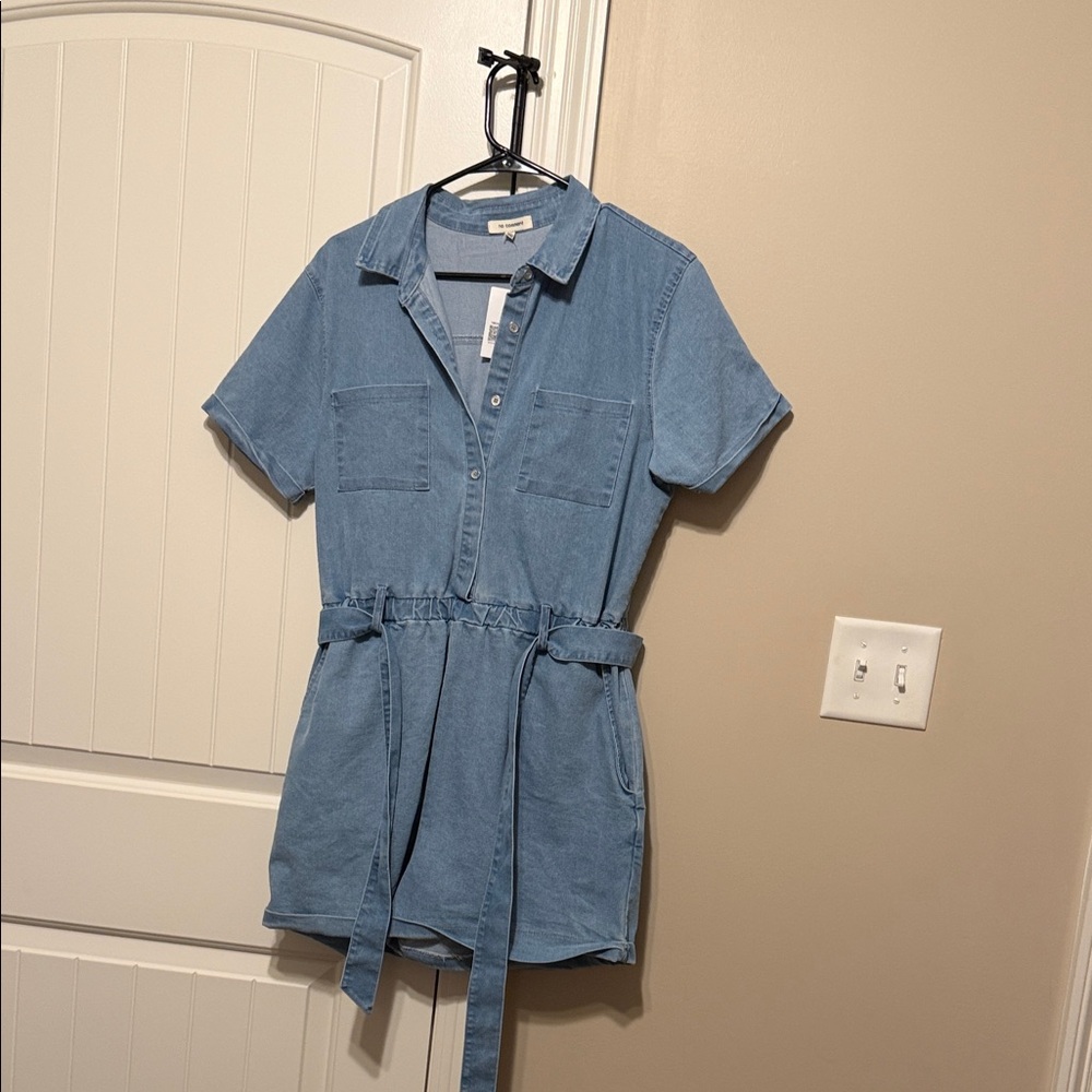 Forever 21 Light Blue Denim Short-Sleeve Romper